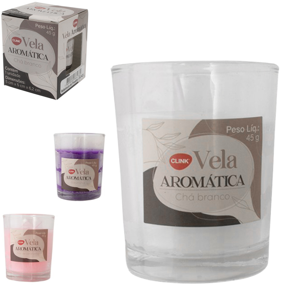 VELA DECORATIVA AROMATICA CHA BRANCO CASTICAL DE VIDRO REDONDO 6,2X5CM DE Ø