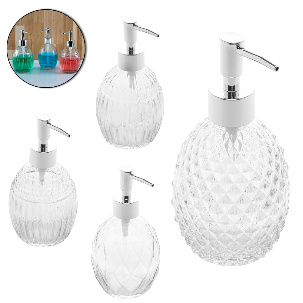 PORTA SABONETE LIQUIDO DE VIDRO REDONDO ROUND TRANSPARENTE 350ML