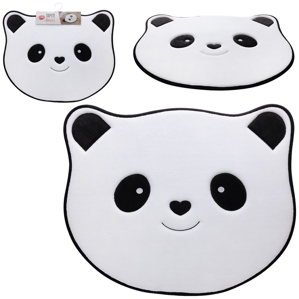 TAPETE DE PISO DE PELUCIA ROSTO PANDA ANTIDERRAPANTE 60X52CM