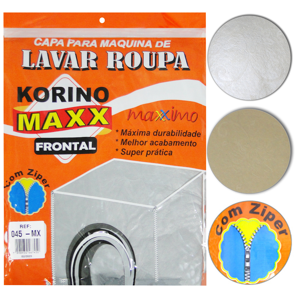 CAPA DE PVC FLANELADO PARA MAQUINA DE LAVAR KORINO MAXX FRONTAL COM ZIPER GRANDE 86X74X64CM