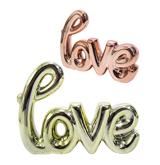 ENFEITE LOVE DE PORCELANA METALIZADO 11X8X2,5CM