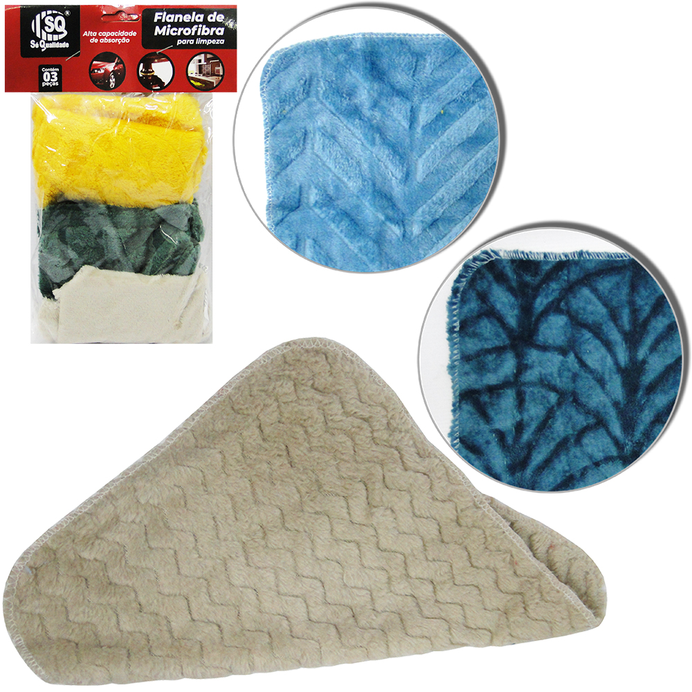PANO / FLANELA DE LIMPEZA DE MICROFIBRA MULTIUSO 3 PECAS 30X30CM