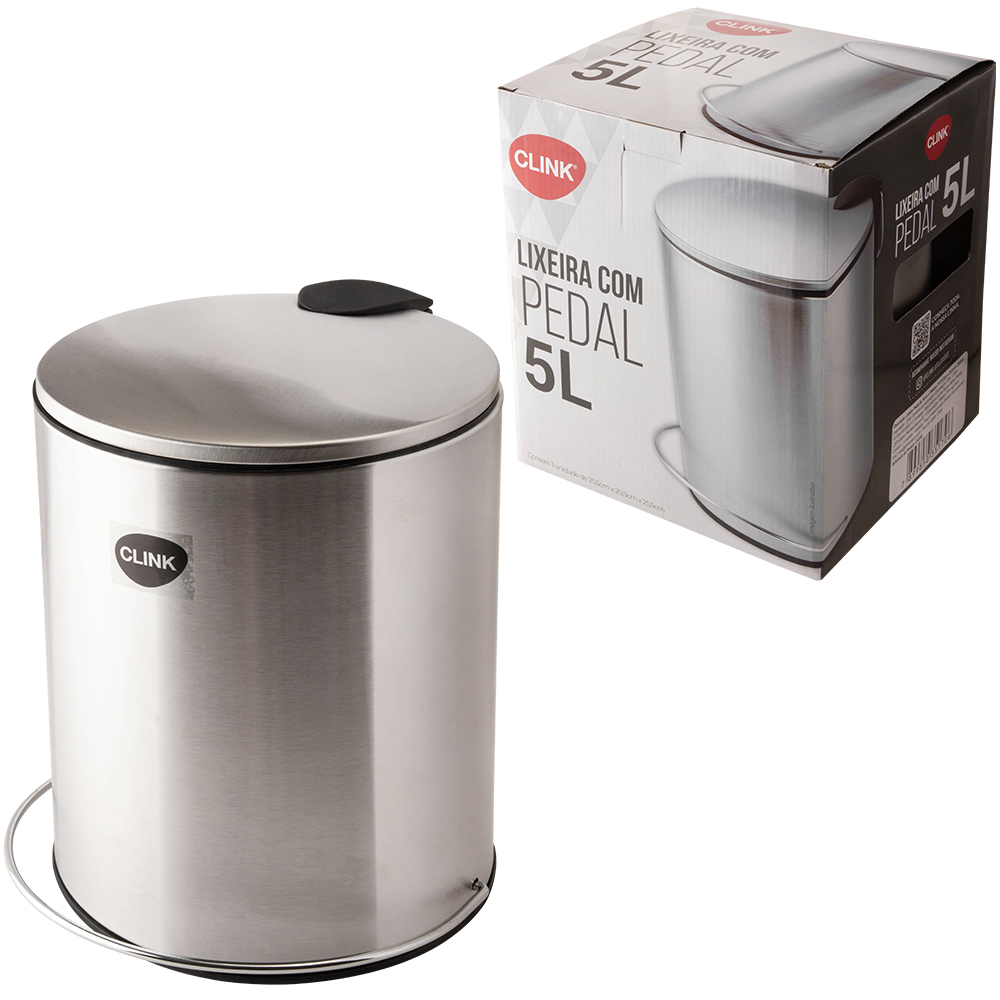 LIXEIRA DE INOX COM PEDAL REDONDA E BALDE INTERNO REMOVIVEL 5L