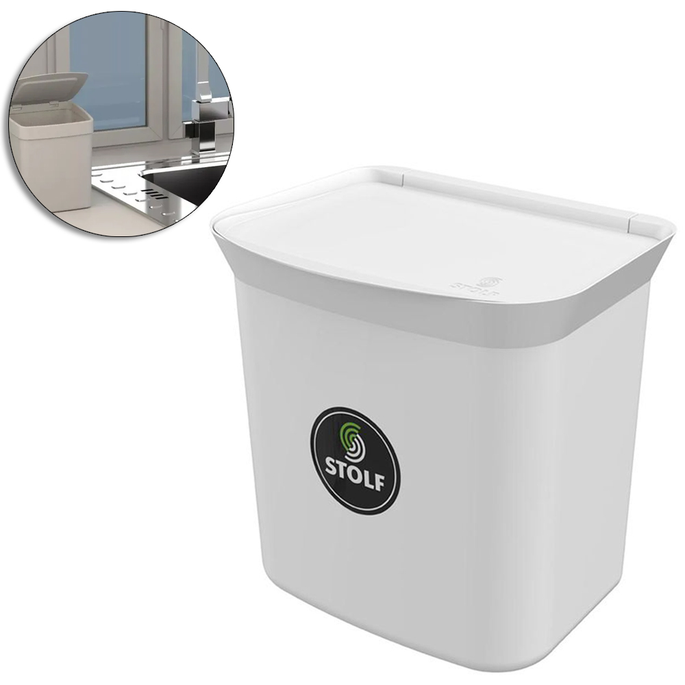 LIXEIRA DE PIA DE PLASTICO RETANGULAR SMART COM TAMPA BRANCA 2,5L
