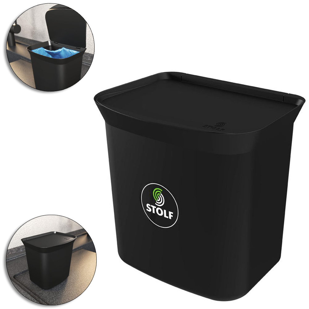 LIXEIRA DE PIA DE PLASTICO RETANGULAR SMART COM TAMPA PRETA 2,5L