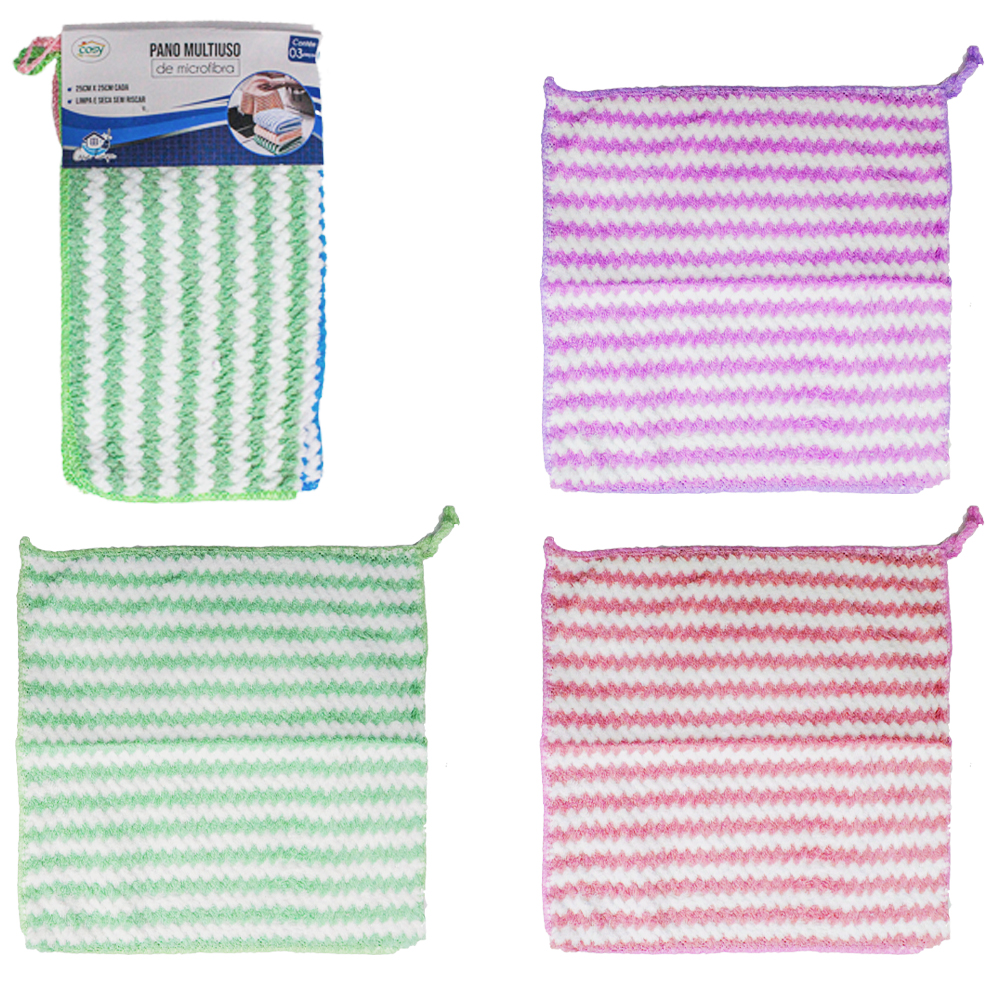 PANO DE LIMPEZA DE MICROFIBRA MULTIUSO COM 3 PECAS 25X25CM