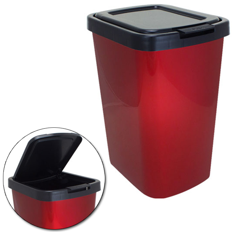 LIXEIRA DE PLASTICO RETANGULAR LABEL VERMELHO METALIZADO COM TAMPA CLICK 9L