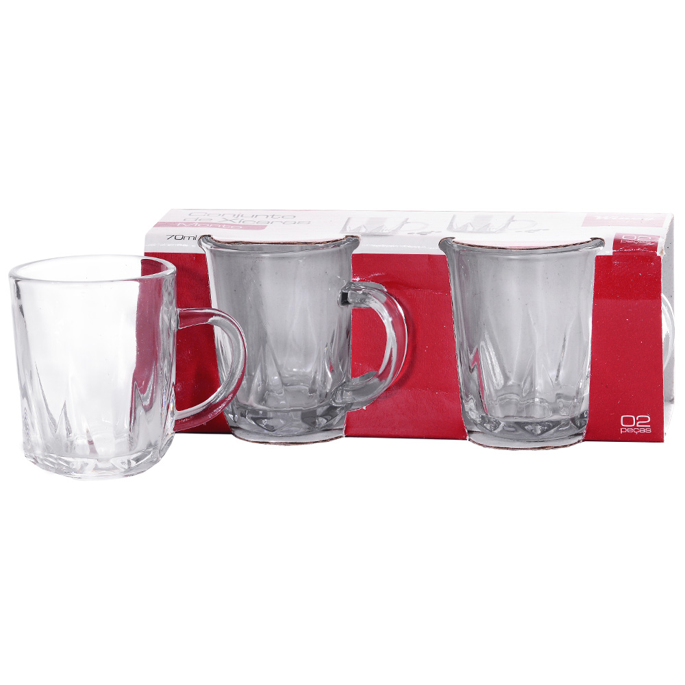 JOGO DE CANECA XICARA DE VIDRO PARA CAFE / CAPPUCCINO MONTO COM 2 PECAS 70ML