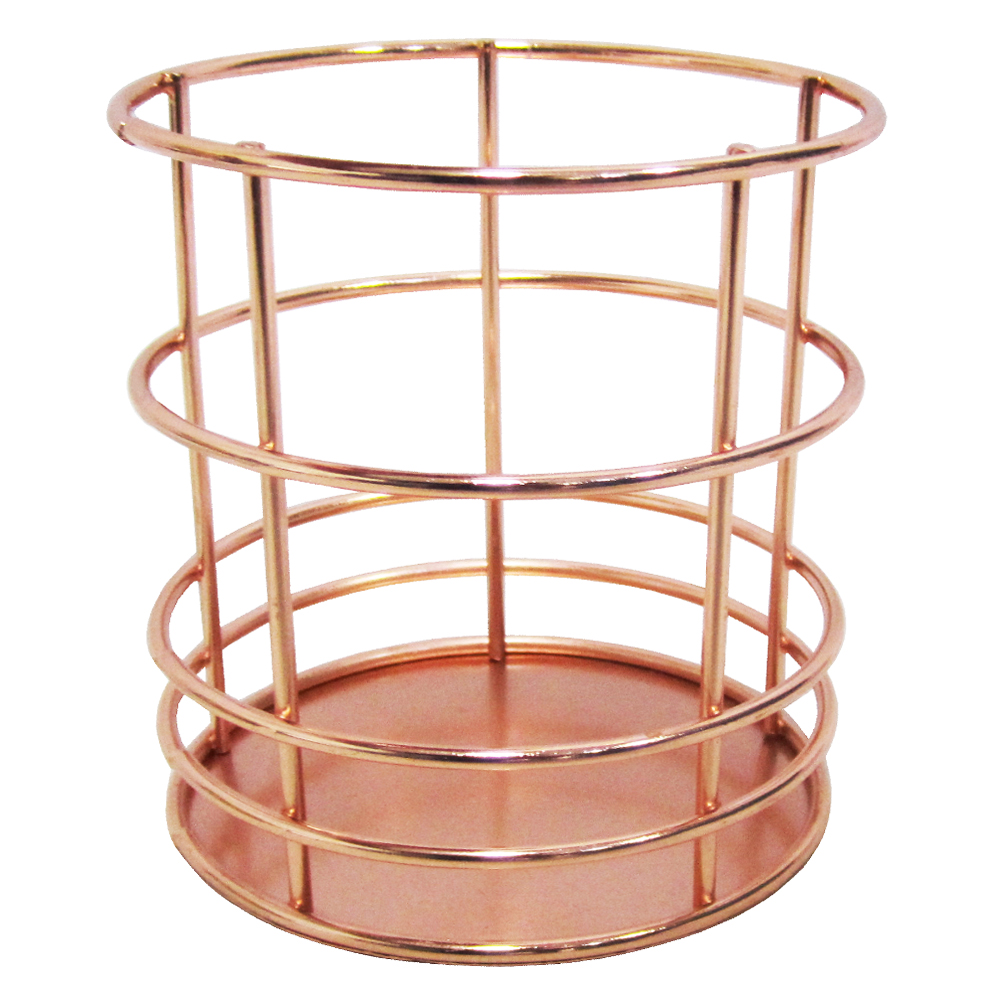ENFEITE / PORTA CANETA / LAPIS ARAMADO REDONDO METALIZADO ROSE GOLD 10X9CM DE Ø