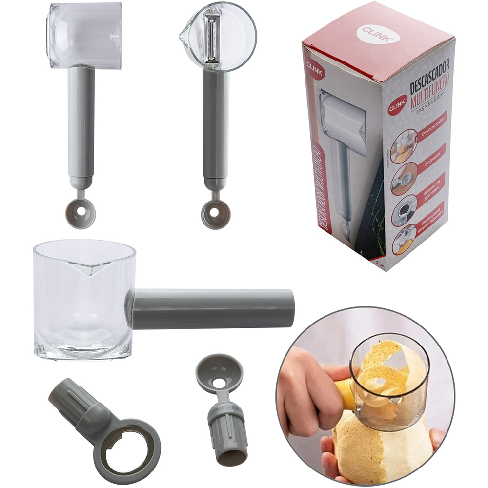 CORTADOR DESCASCADOR DE LEGUMES / FRUTAS DE INOX / PLASTICO COM BOLEADOR E ABRIDOR DE GARRAFAS 20,5X6X6,8CM