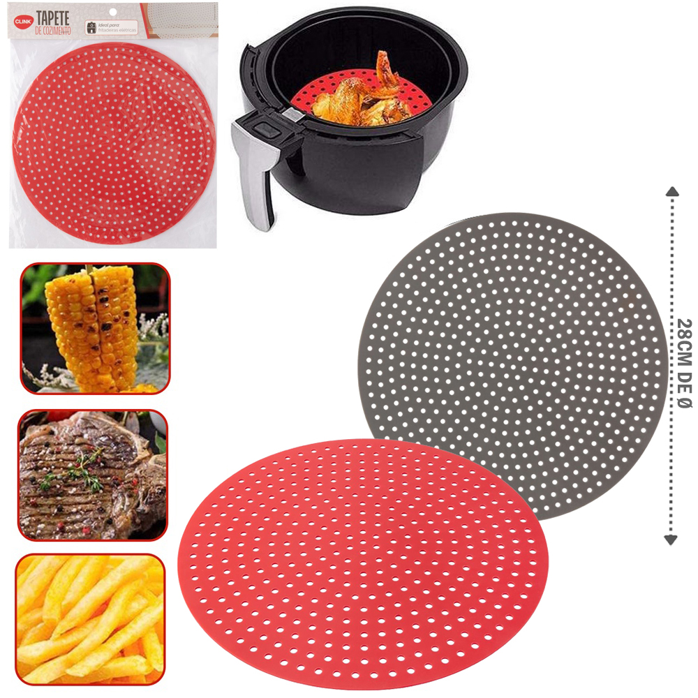 TAPETE ESTEIRA CULINARIO DE SILICONE REDONDO PARA AIR FRYER / FRITADEIRA ELETRICA 28CM DE Ø
