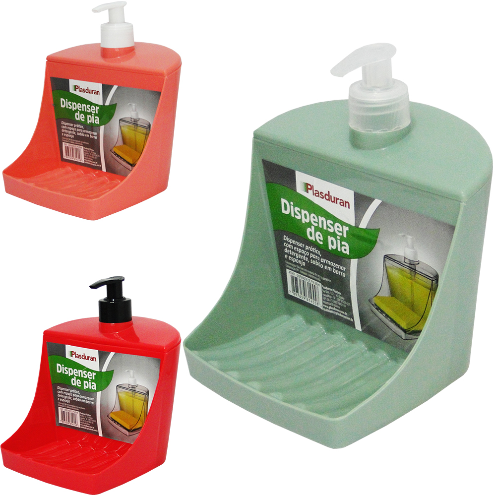DISPENSER PORTA DETERGENTE / ESPONJA DE PLASTICO 500ML 16X15X13CM 
