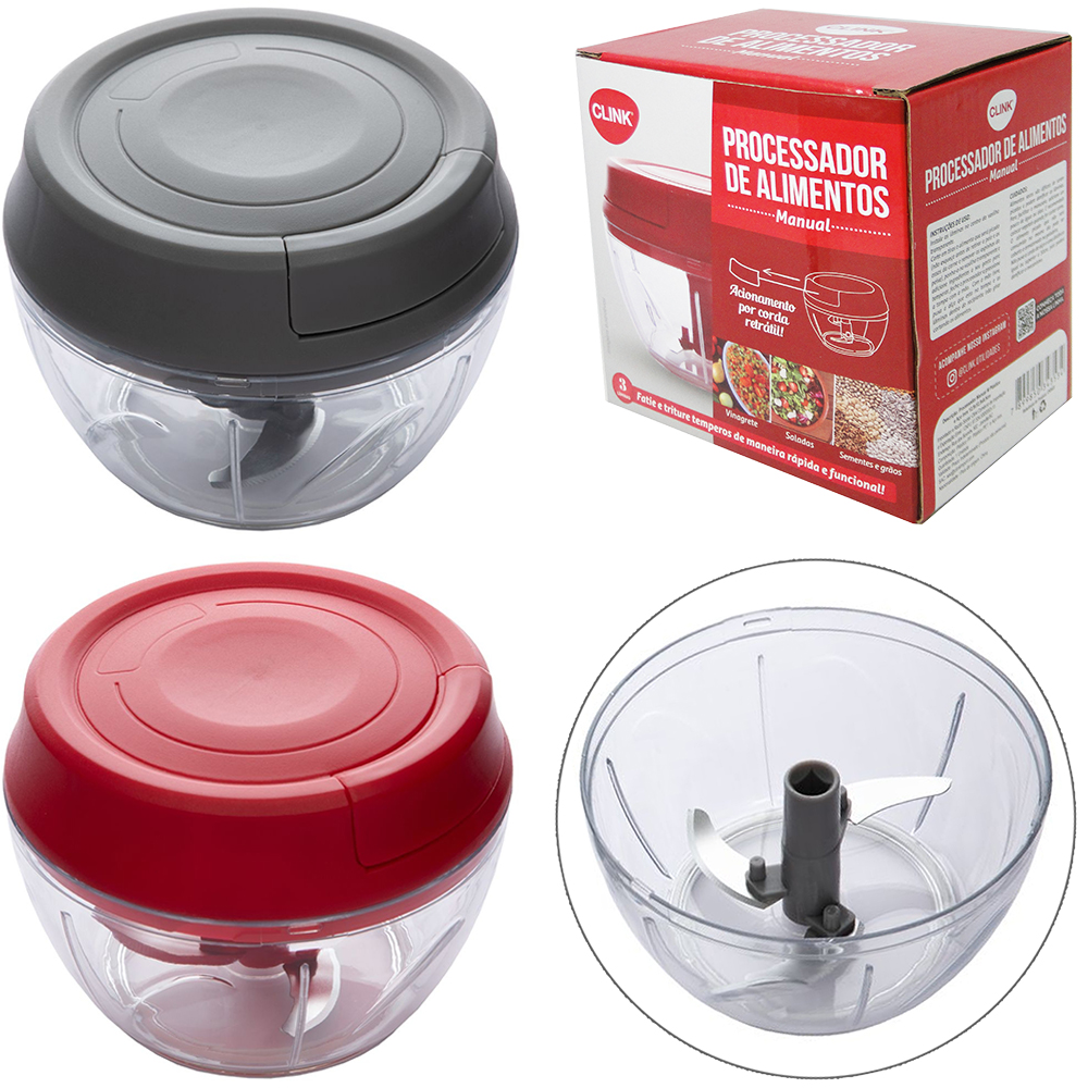 PROCESSADOR DE ALIMENTOS MANUAL A CORDA COM 3 LAMINAS DE INOX 350ML 9,5X12,5CM DE Ø