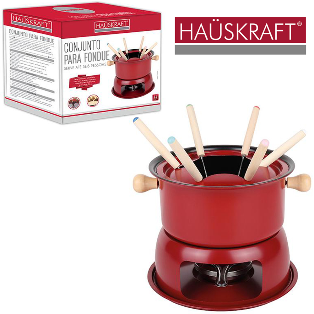 JOGO DE FONDUE DE METAL LUCERNA COM 6 GARFOS / PANELA / SEPARADOR HAUSKRAFT 1,7L