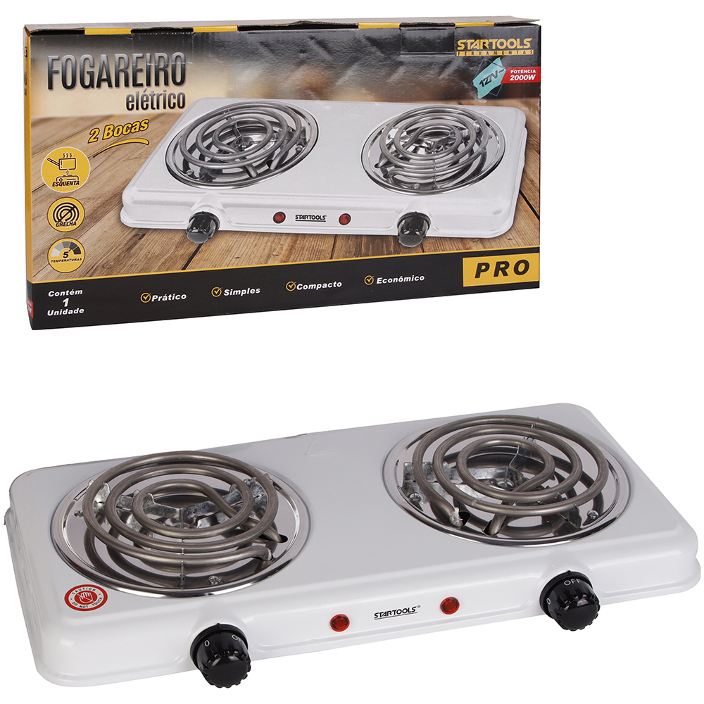 FOGAREIRO / FOGAO ELETRICO PORTATIL ESPIRAL 2 BOCA 127V BRANCO 2000W PRO