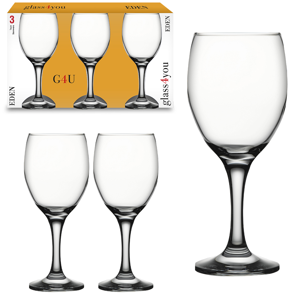 JOGO DE TACA DE VIDRO PARA AGUA / VINHO EDEN COM 3 PECAS 340ML