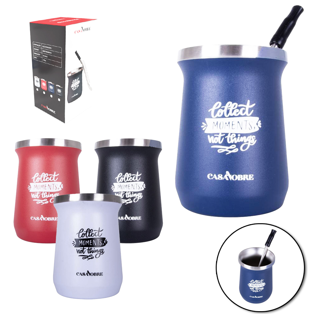 COPO CUIA TERMICO DE INOX PARA CHIMARRAO / TERERE COM PAREDE DUPLA + CANUDO COLHER BOMBA 