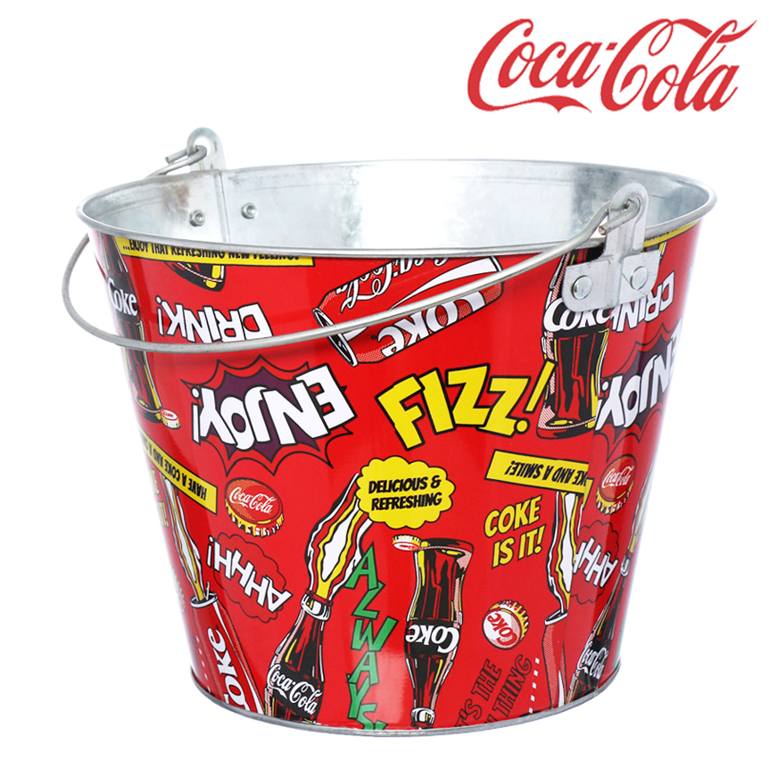 BALDE DE GELO DE METAL GALVANIZADO PARA GARRAFA FIZZ REDONDO COM ALCA COCA-COLA HAUSKRAFT 18X23CM DE Ø