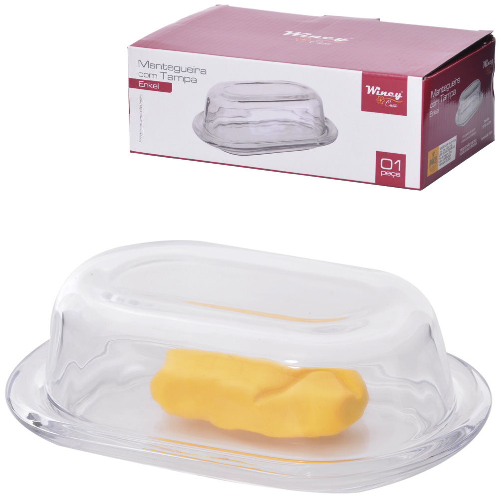 MANTEIGUEIRA DE VIDRO OVAL ENKEL COM TAMPA 19,7X13X6,3CM