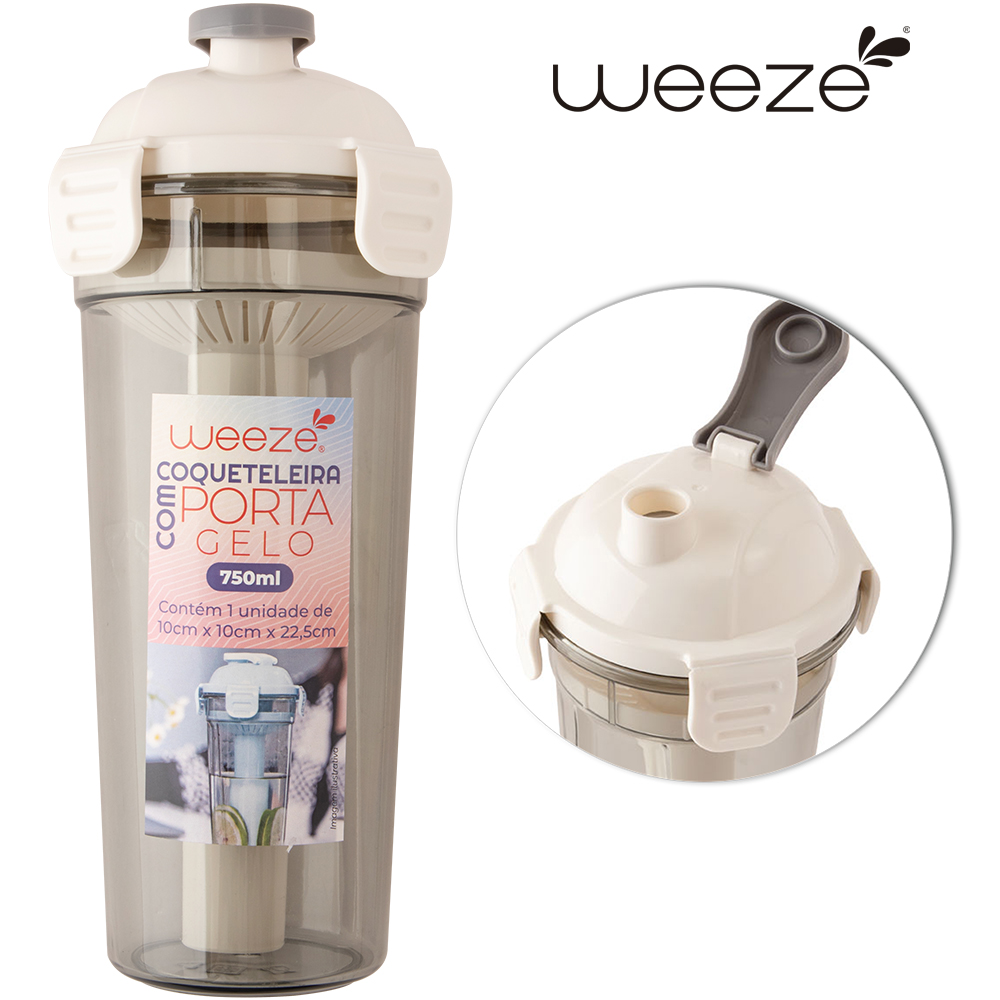 COQUETELEIRA SHAKEIRA DE PLASTICO COM TUBO PORTA GELO WEEZE 750ML