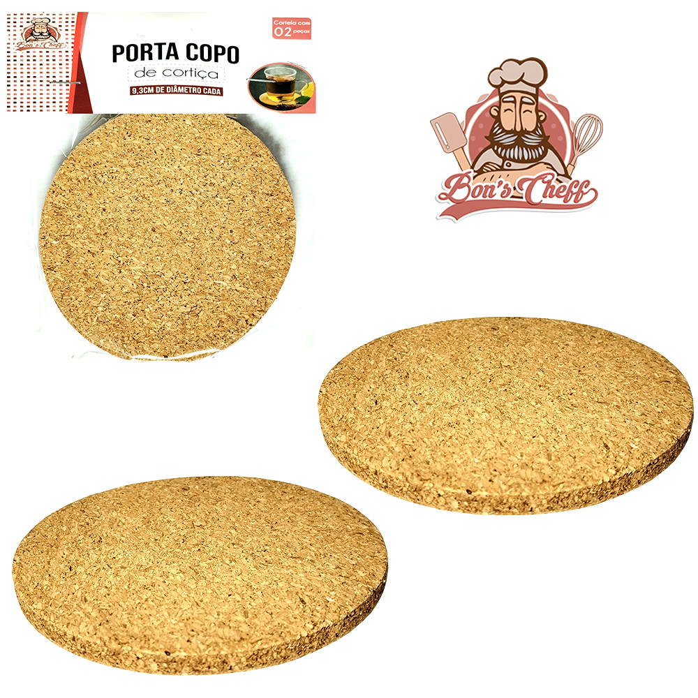 PORTA COPO DE CORTICA REDONDO COM 2 PECAS 9,3CM DE Ø BONS CHEFF