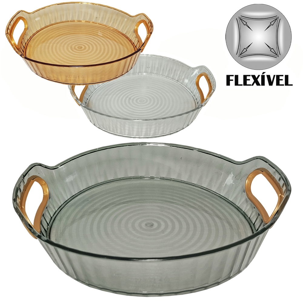 BANDEJA DE PLASTICO PET FLEXIVEL REDONDA COM ALCA 5,3X21,3X20,5CM DE Ø 
