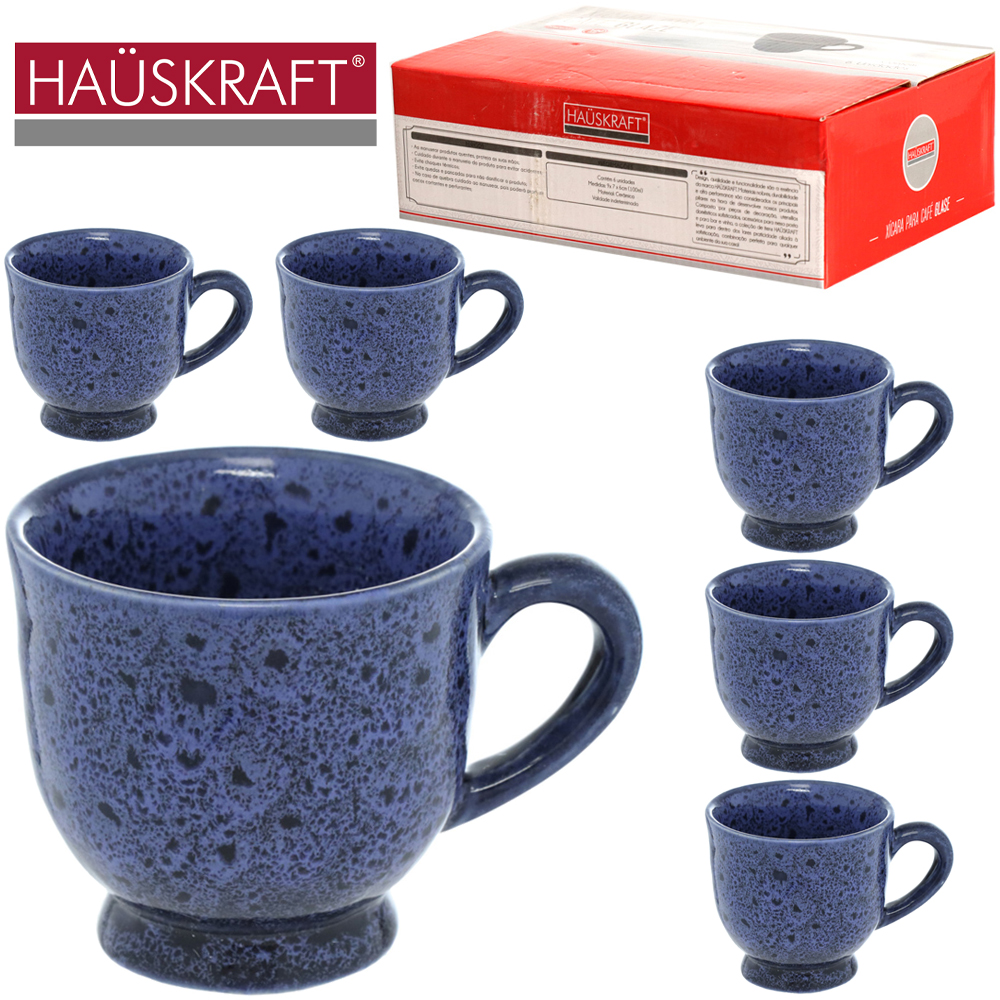 JOGO DE XICARA DE PORCELANA PARA CAFE GLAZE AZUL HAUSKRAFT COM 6 PECAS 100ML