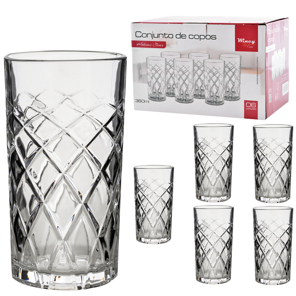JOGO DE COPO DE VIDRO ARTEMIS CLEAR COM 6 PECAS 360ML
