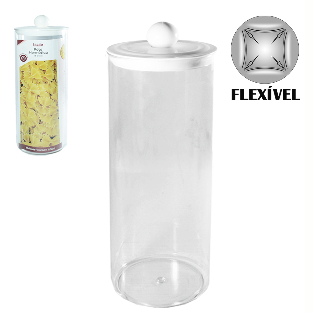 POTE DE PLASTICO PET FLEXIVEL REDONDO COM TAMPA. HERMETICA 1500ML 