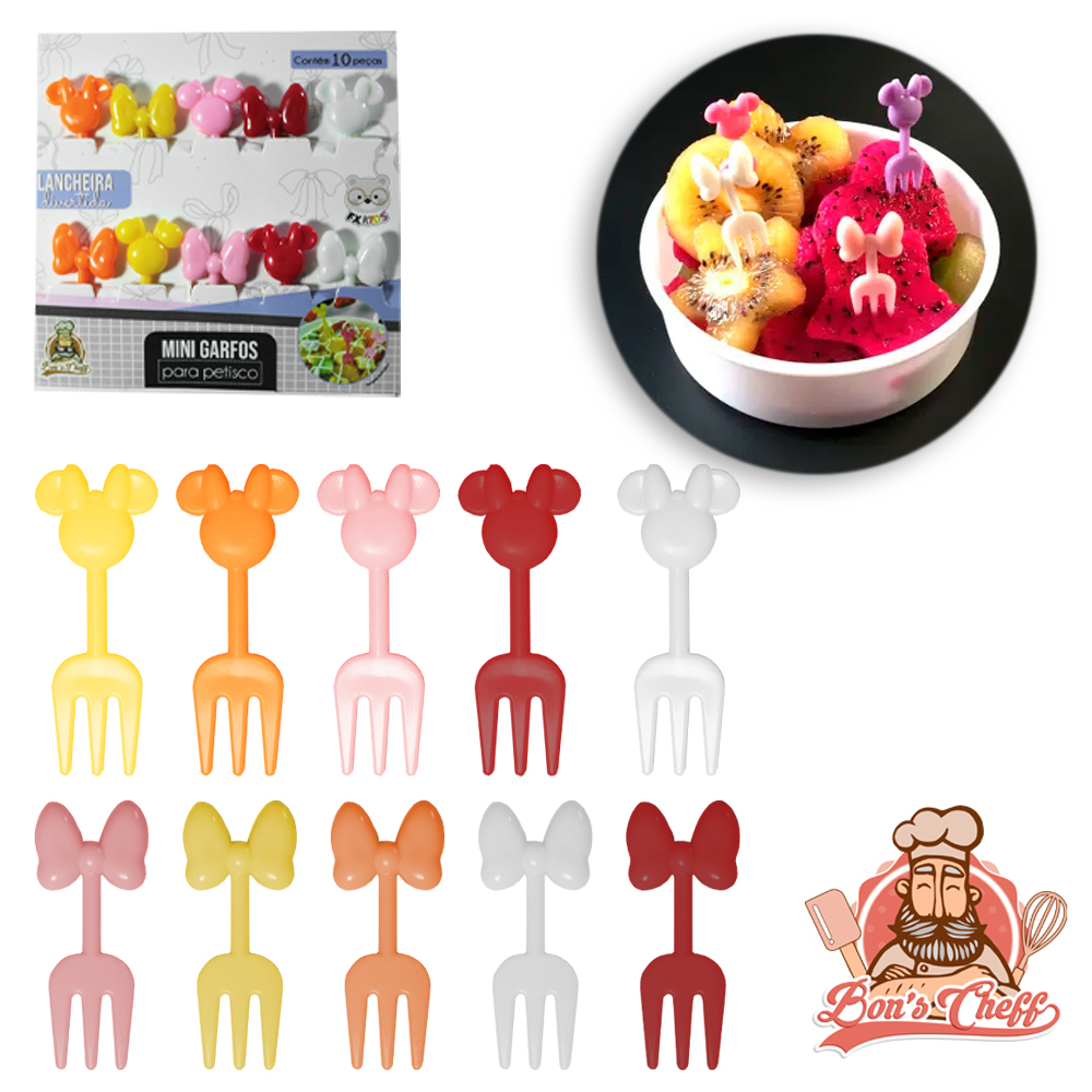 GARFO / GARFINHO DE PLASTICO LACO PARA FRUTAS E PETISCOS COM 10 PECAS 4,8X2CM BONS CHEFF