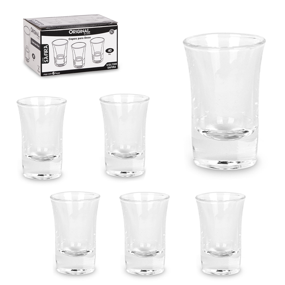 JOGO DE COPO DE VIDRO DOSE / SHOT RUBI COM 6 PECAS 40ML