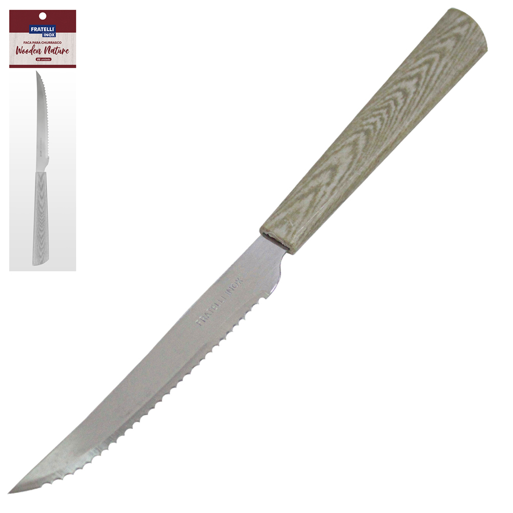 FACA DE CHURRASCO DE INOX 4'' CABO PLASTICO WOODEN NATURE