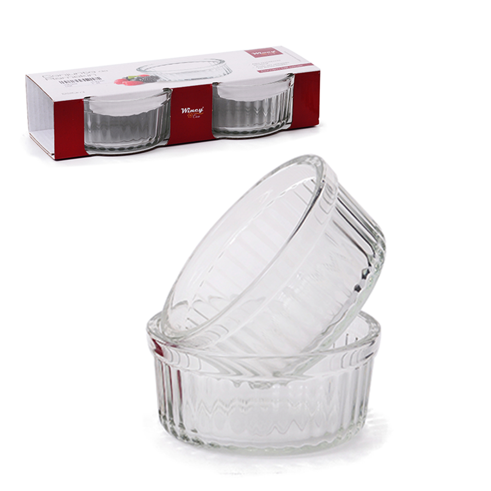 JOGO DE TIGELA DE VIDRO REDONDA PARA SOBREMESA RAMEKIN COM 2 PECAS 220ML