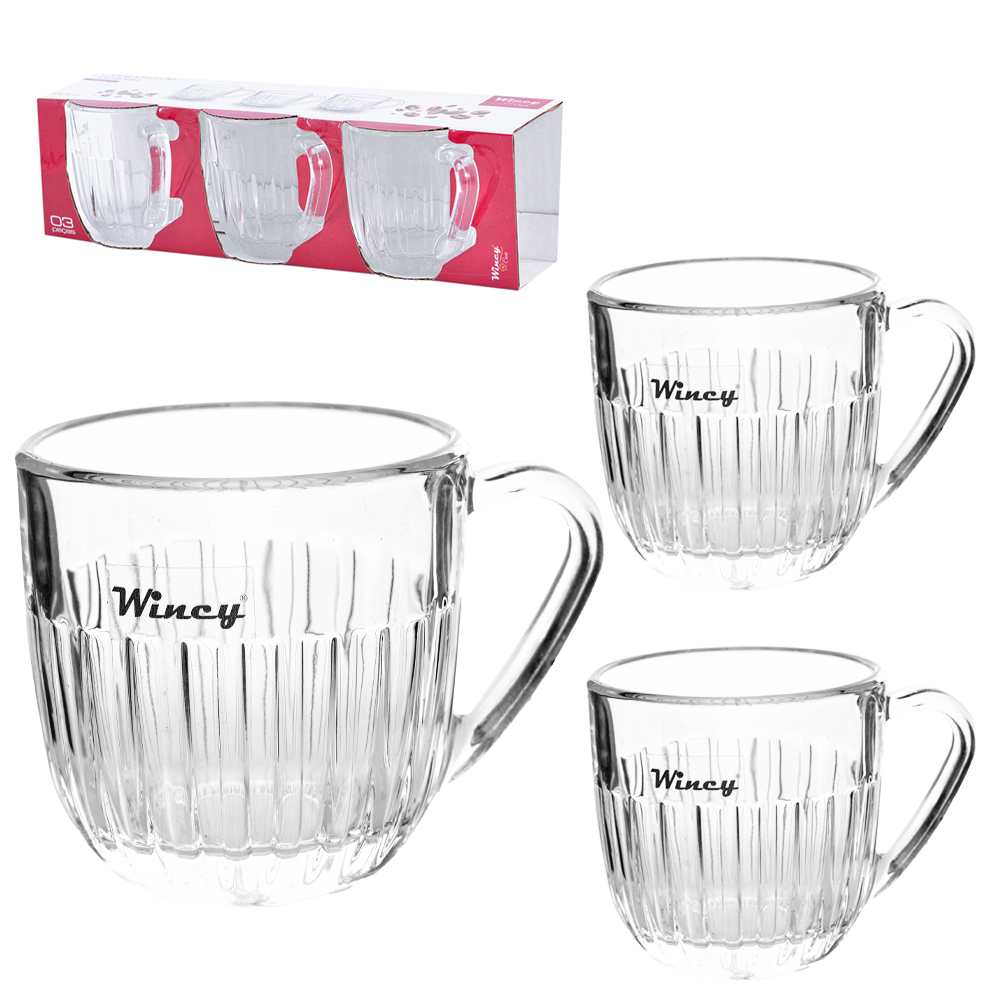 JOGO DE CANECA XICARA DE VIDRO PARA CAFE ATHENA COM 3 PECAS 90ML
