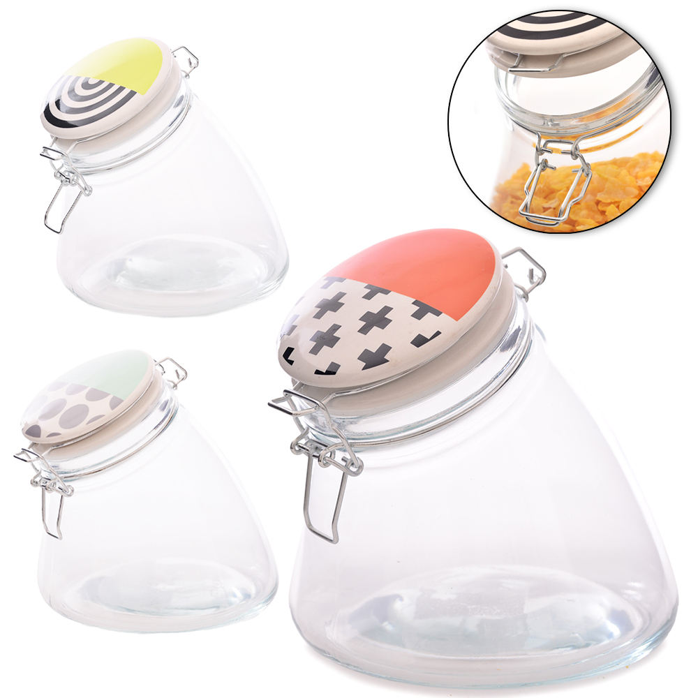 POTE DE VIDRO REDONDO COM TAMPAHERMETICA PORCELANA E FECHO 1300ML