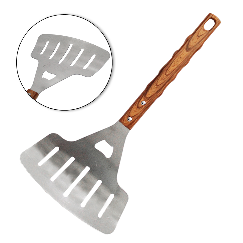  ESPATULA / PA VAZADA PARA BOLO / CHURRASCO INOX COM ABRIDOR DE GARRAFA CABO PLASTICO TMD 35X18CM