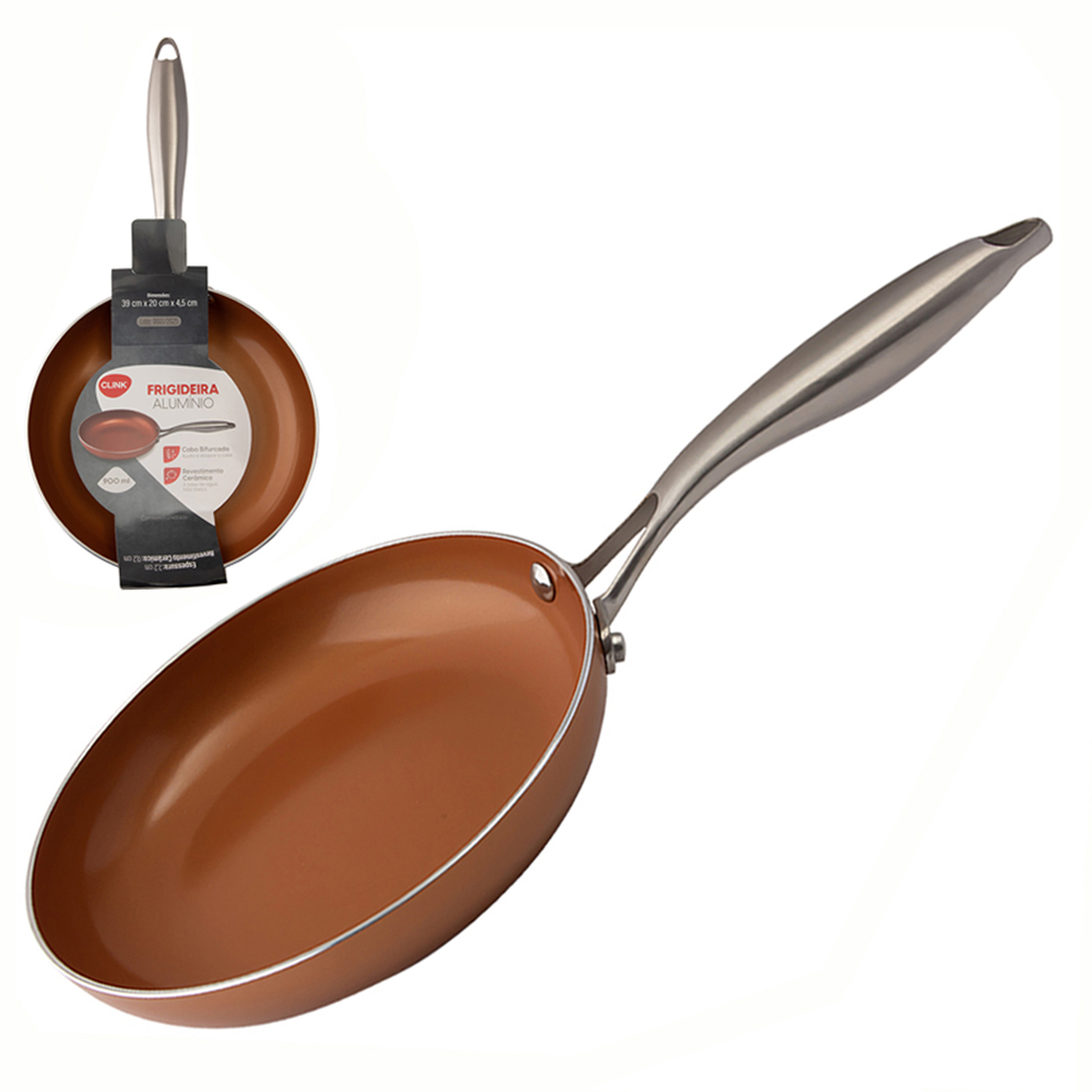 FRIGIDEIRA REVESTIDA CERAMICA ANTIADERENTE COBRE CABO BIFURCADO 20CM DE Ø 900ML
