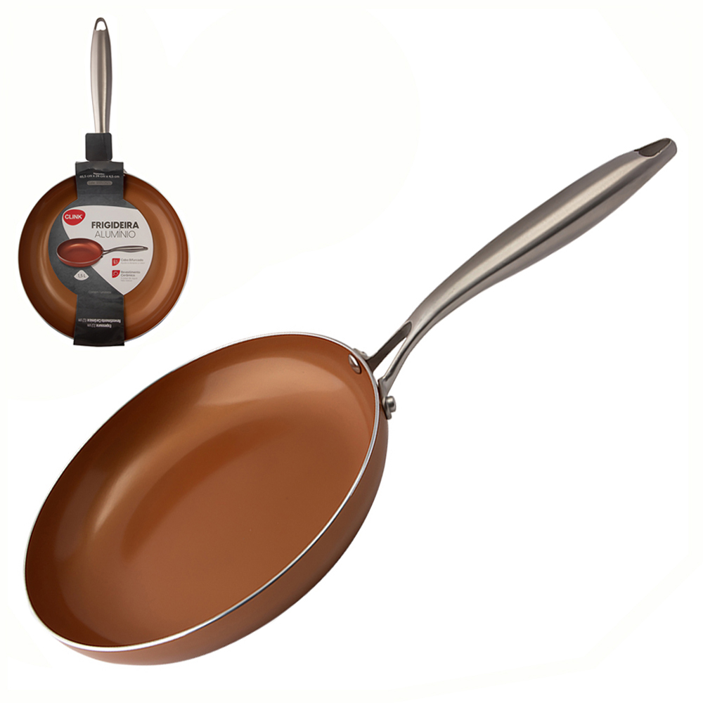 FRIGIDEIRA REVESTIDA CERAMICA ANTIADERENTE COBRE CABO BIFURCADO 24CM DE Ø 1,5L