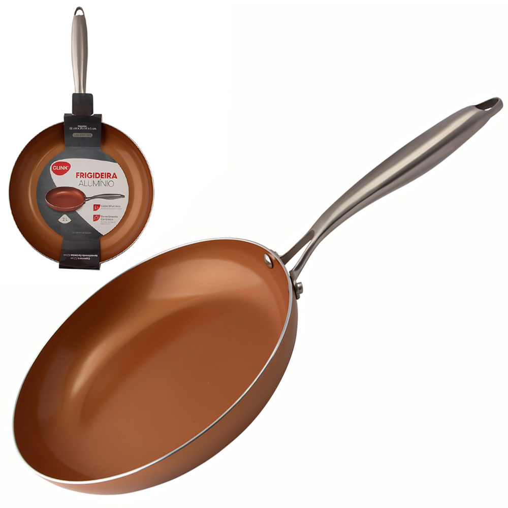 FRIGIDEIRA REVESTIDA CERAMICA ANTIADERENTE COBRE CABO BIFURCADO 26CM DE Ø 2L