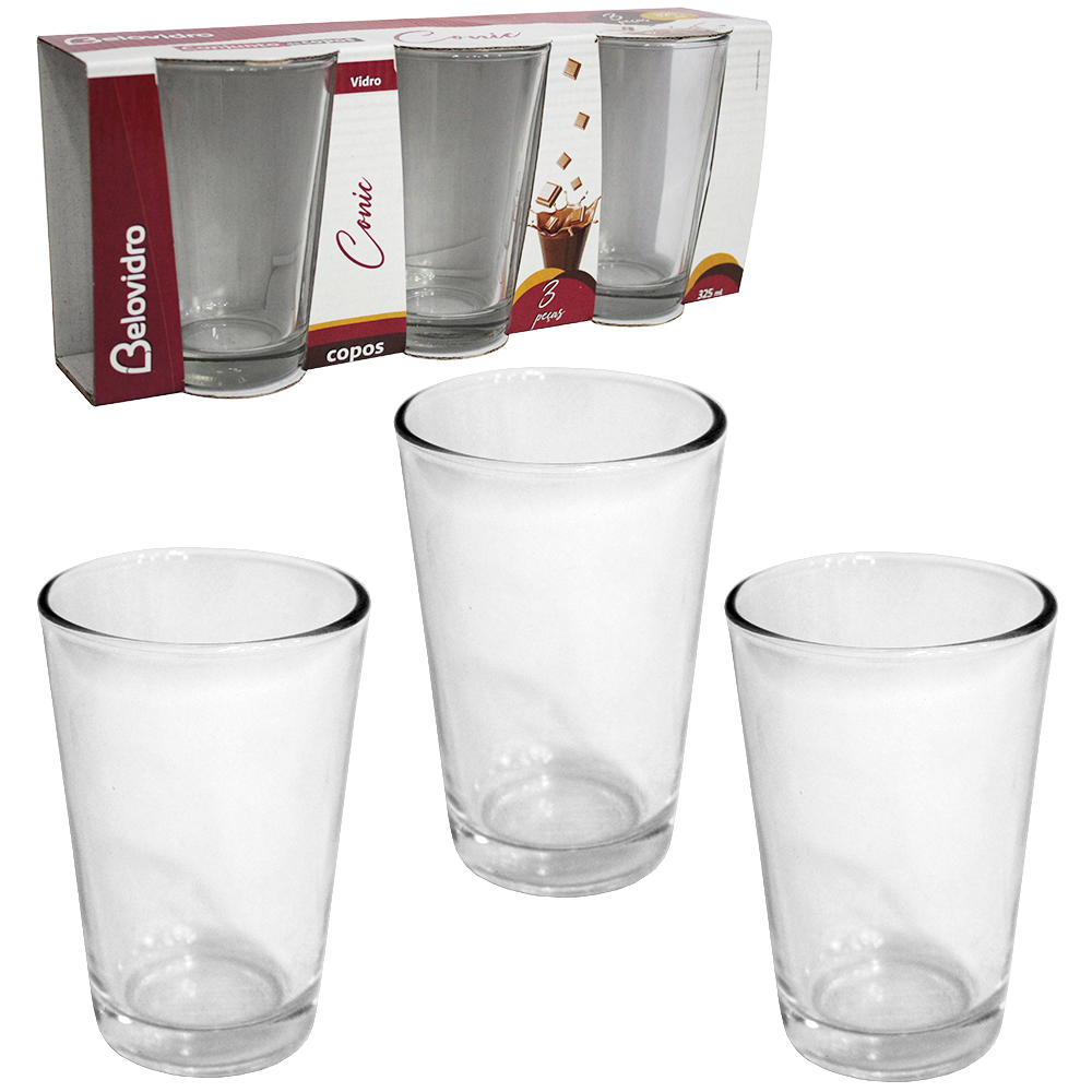 JOGO DE COPO DE VIDRO CONIC COM 3 PECAS 325ML