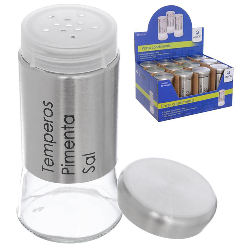 SALEIRO / PIMENTEIRO DE MESA DE VIDRO / INOX 140ML