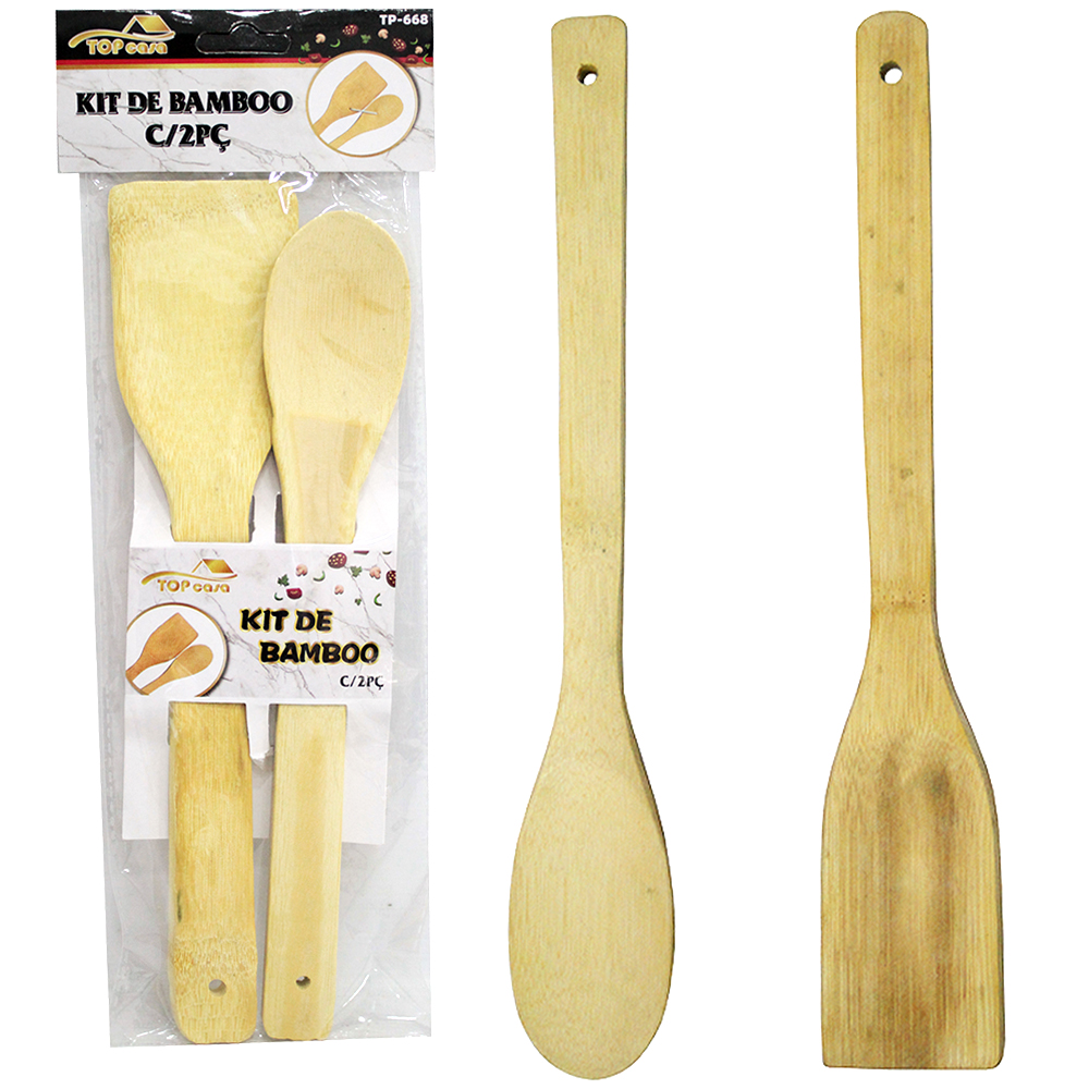 KIT COM COLHER + ESPATULA DE BAMBU TOP CASA 2 PECAS