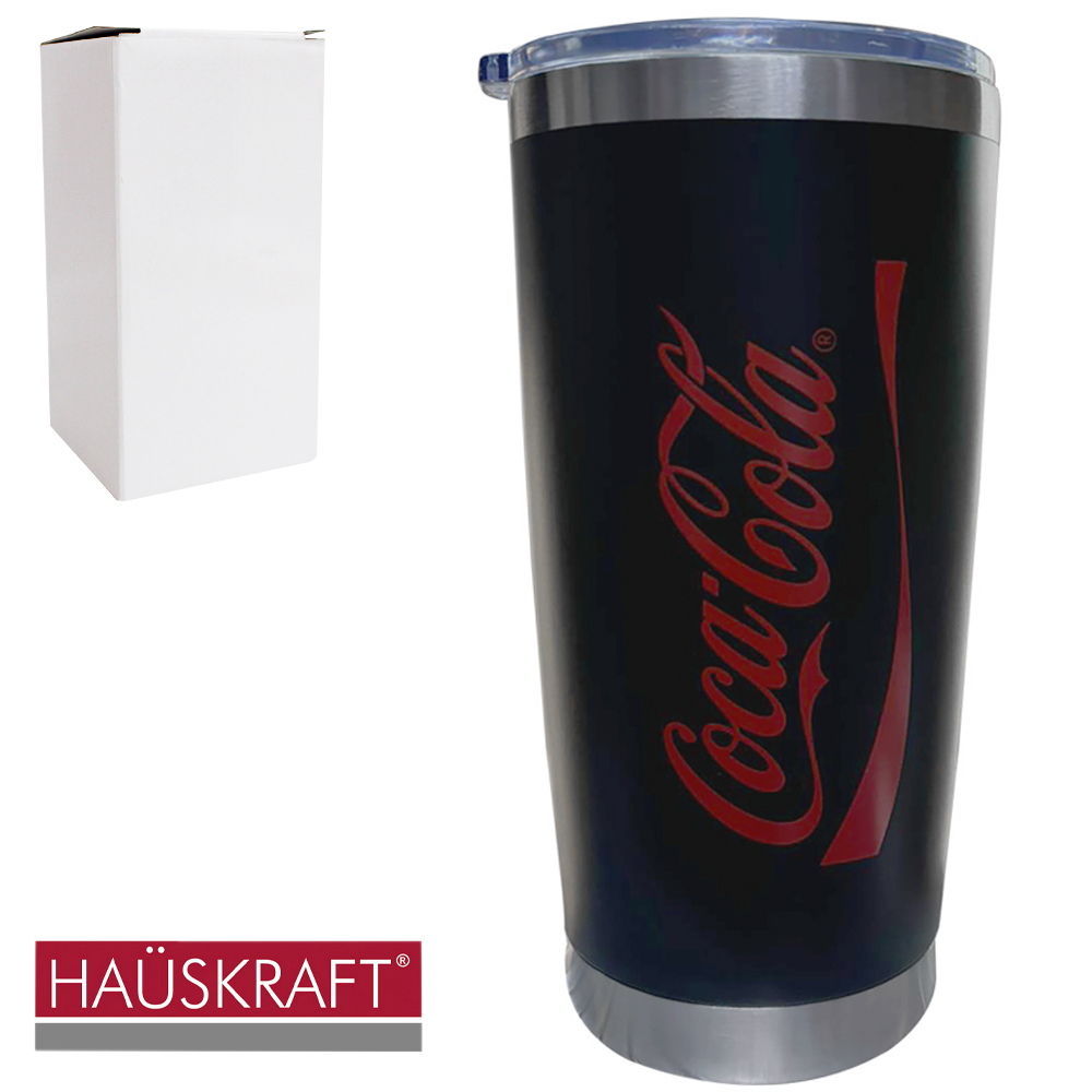 COPO TERMICO DE INOX COM PAREDE DUPLA + TAMPA DE ACRILICO COCA-COLA 500ML
