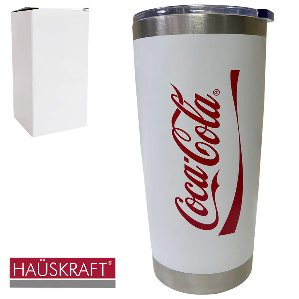 COPO TERMICO DE INOX COM PAREDE DUPLA + TAMPA DE ACRILICO COCA-COLA 500ML