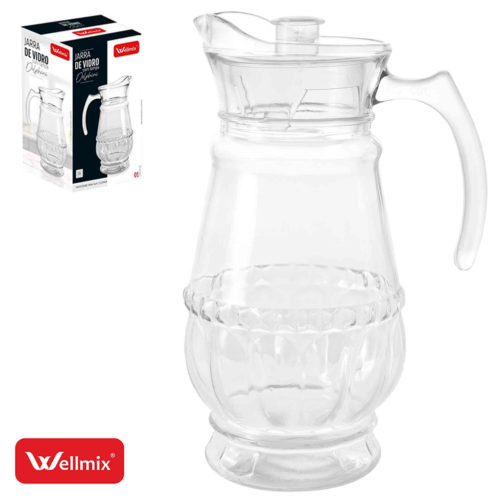 JARRA DE VIDRO COM TAMPA DE ACRILICO DELPHINI TRANSPARENTE 1,5L