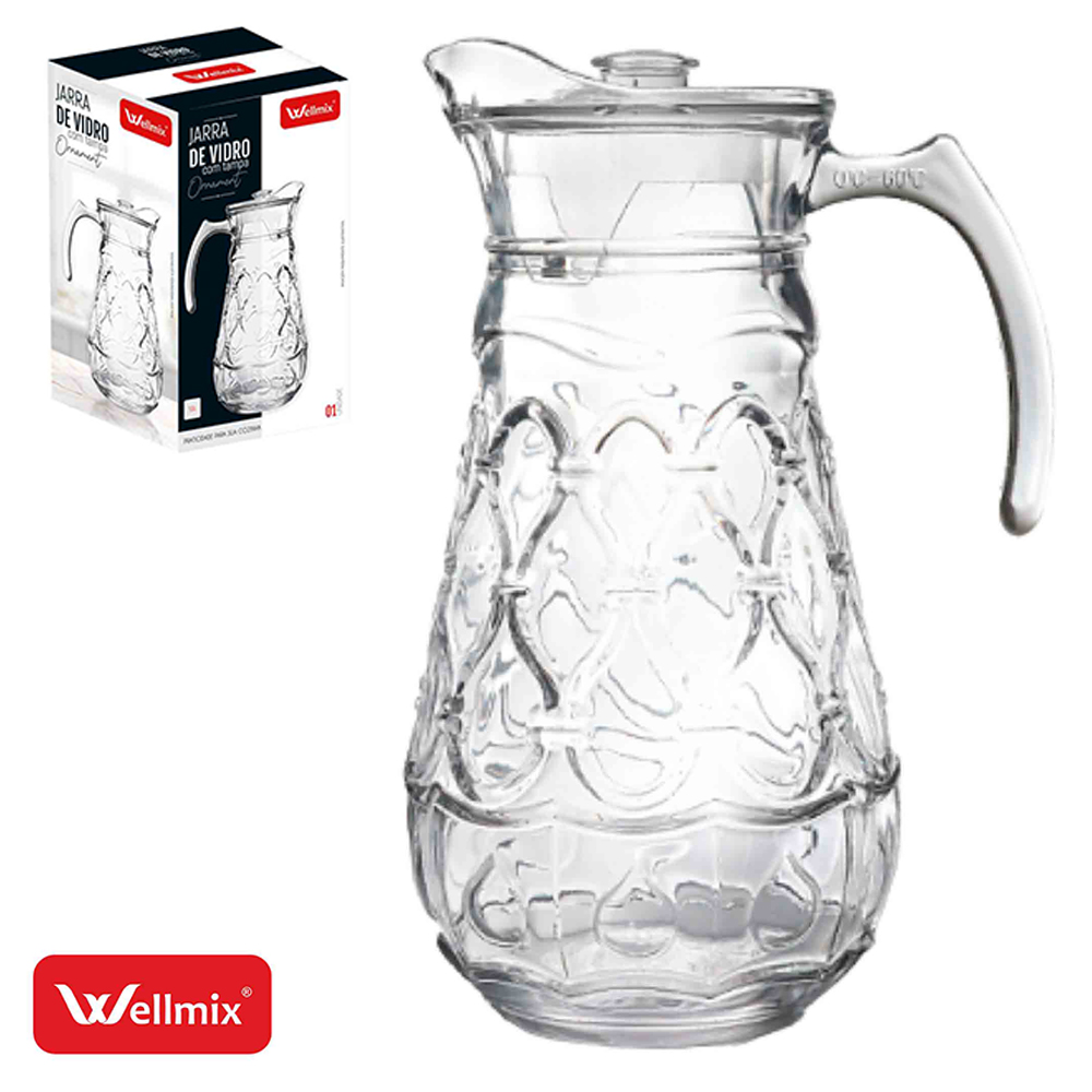 JARRA DE VIDRO COM TAMPA DE ACRILICO WAISTY TRANSPARENTE 1,5L