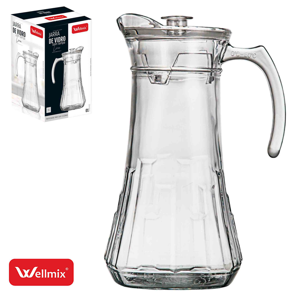 JARRA DE VIDRO COM TAMPA DE ACRILICO LINA TRANSPARENTE 1,5L