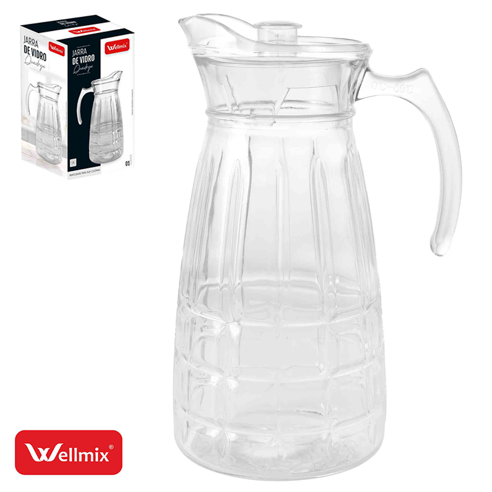 JARRA DE VIDRO COM TAMPA DE ACRILICO QUADRYS TRANSPARENTE 1,7L