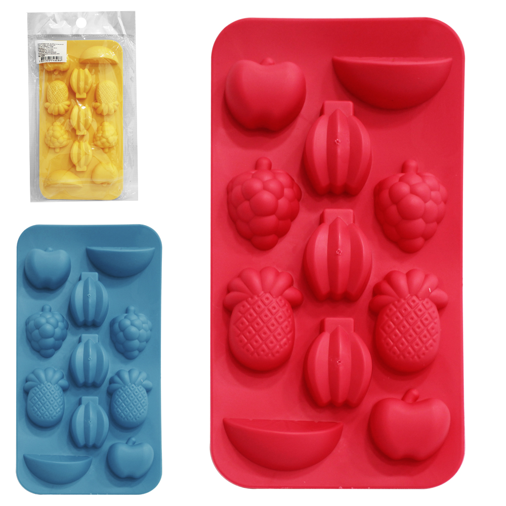 FORMA DE GELO COM 11 CAVIDADES FRUTAS DE SILICONE 20,5X10,5X1,5CM