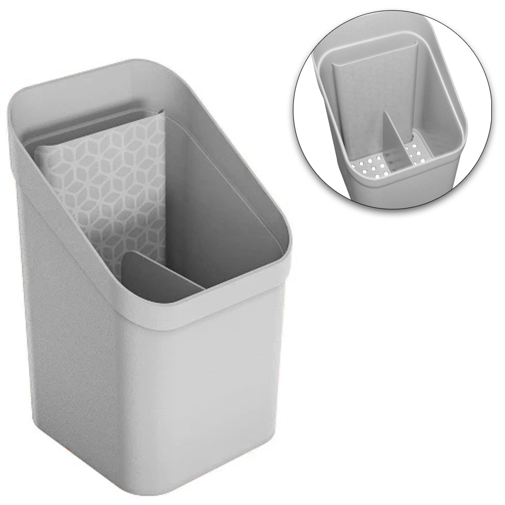 PORTA TALHER / ESCORREDOR DE TALHER DE PLASTICO COM 3 DIVISORIAS CINZA 18,5X11,5X11,5CM